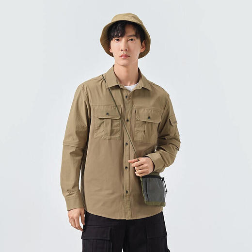 探路者22春夏户外运动 男士亲肤透气 可脱卸袖 速干舒适休闲衬衫TAKK81247 商品图2