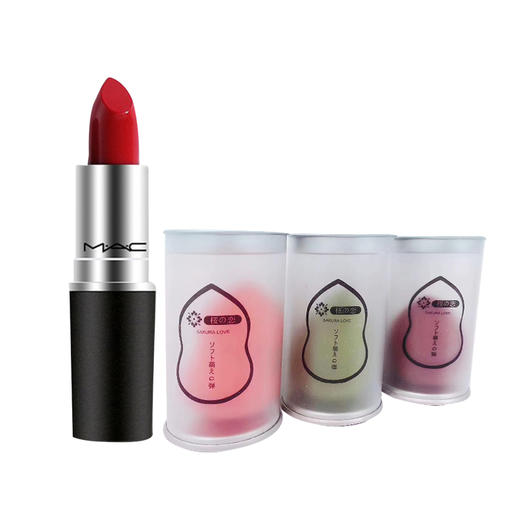 MAC 口红（510、707、草莓红、西柚色、602小辣椒砖红色）+美妆蛋 个护套餐（下单请自行备注色号） 商品图1