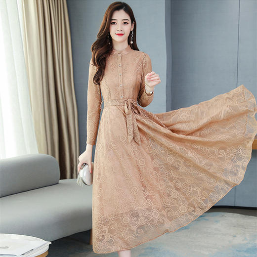 2022春季新款女长袖气质时尚贵夫人长款过膝蕾丝连衣裙   HT-XYX3353 商品图2