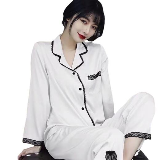 BABY YEON2022新款春秋季冰丝睡衣女长袖薄款宽松女士家居服丝绸花边两家套 商品图4