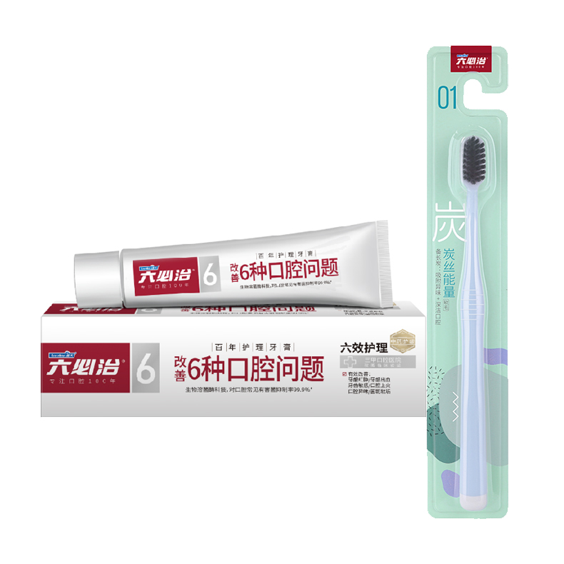 六必治 百年护理牙膏100g +蓝天六必治炭丝能量牙刷1支