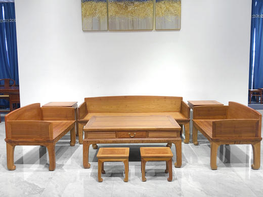 红桥红  家具严选  缅甸花梨（大果紫檀）【直腿三围弧顶223沙发八件套】 商品图1