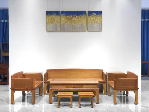 红桥红  家具严选  缅甸花梨（大果紫檀）【直腿三围弧顶223沙发八件套】 商品图0