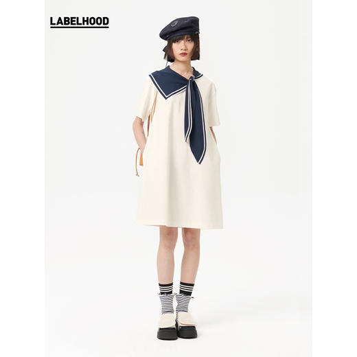 deepmoss 白色拼接针织海军领连衣裙 DM22SSDS01BN 商品图0