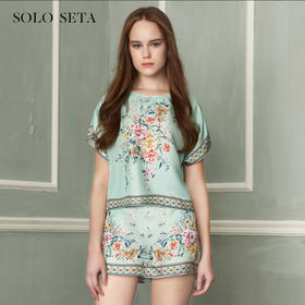 Solo seta原创真丝睡衣两件套秋冬桑蚕丝睡衣短袖款家居服女丝绸