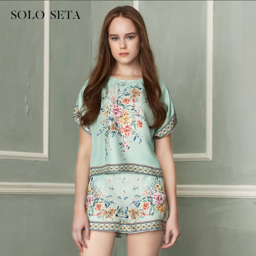 Solo seta原创真丝睡衣两件套秋冬桑蚕丝睡衣短袖款家居服女丝绸 商品图0