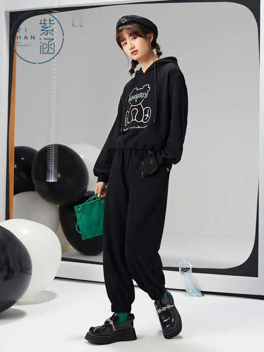 ZIHAN紫涵宽松印花卫衣女休闲运动风2022春季新款短款Z2Z02HS614 商品图3