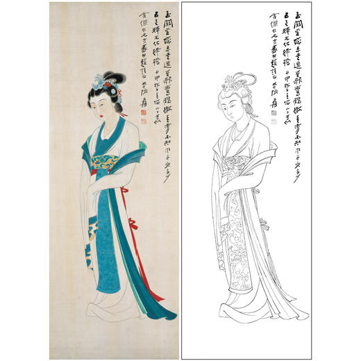 【大彩图】张大千工笔传统仕女人物白描底稿《湘夫人》临摹勾线高清打印稿QD62 商品图0