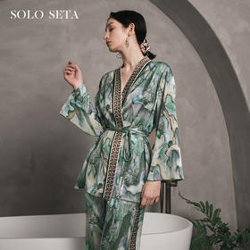 Solo seta22姆米真丝睡衣女套装家居服短睡袍可外穿秋冬丝绸