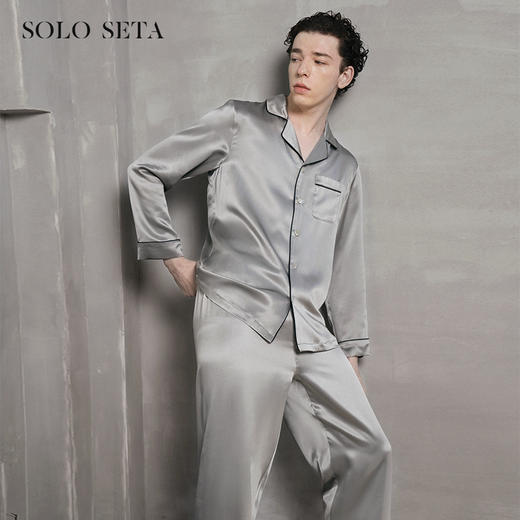 Solo seta22姆米重磅真丝男士睡衣套装桑蚕丝家居服2025秋冬 商品图1