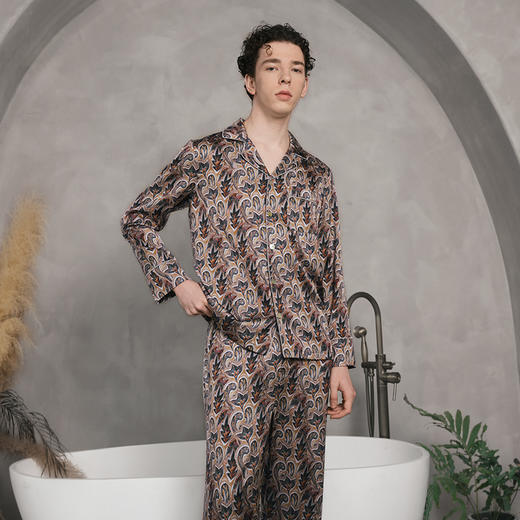 Solo seta22姆米重磅真丝睡衣套装男家居服长袖轻奢外穿秋冬 商品图1