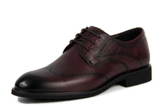 豪行秋款10374305布洛克皮鞋英伦韩版真皮增高正装商务透气男鞋  只有酒红 商品图0