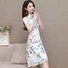 WE YNX2126印花改良版旗袍裙子2022夏装新款修身气质大码短袖连衣裙女中长款 商品缩略图2