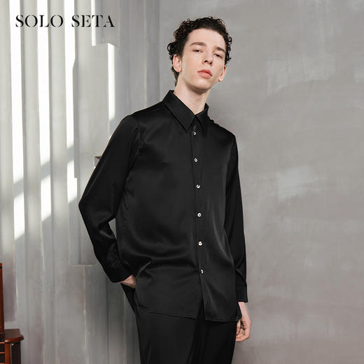 Solo seta25姆米重磅真丝睡衣上装长袖男秋冬高级感外穿丝绸 商品图0