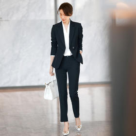 春秋新款职业装休闲西服高级设计感外套正装套装黑色ol