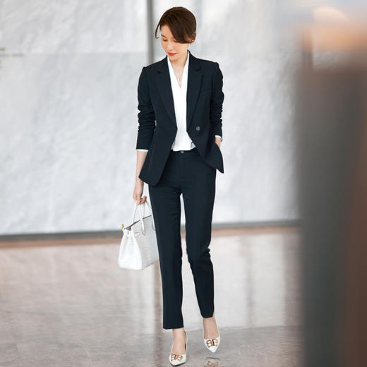 春秋新款职业装休闲西服高级设计感外套正装套装黑色ol 商品图0