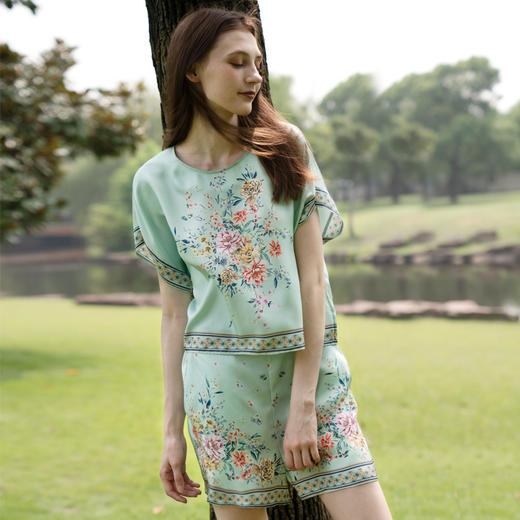 Solo seta原创真丝睡衣两件套秋冬桑蚕丝睡衣短袖款家居服女丝绸 商品图3