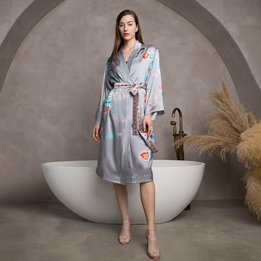 Solo seta重磅真丝睡袍女桑蚕丝新娘晨袍可外穿中国风家居服秋冬 商品图3