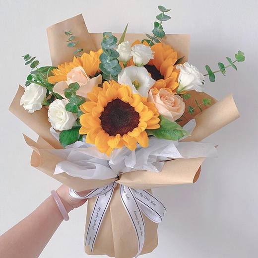 向日葵香槟玫瑰混搭ins小花束送男友女友闺蜜企业公司送员工客户生日毕业照妇女节祝福高考考生送花量大从优可咨询小预算 商品图0