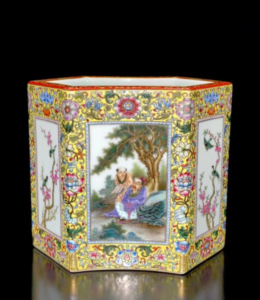 江南平：花鸟开窗 六方笔筒 商品图0