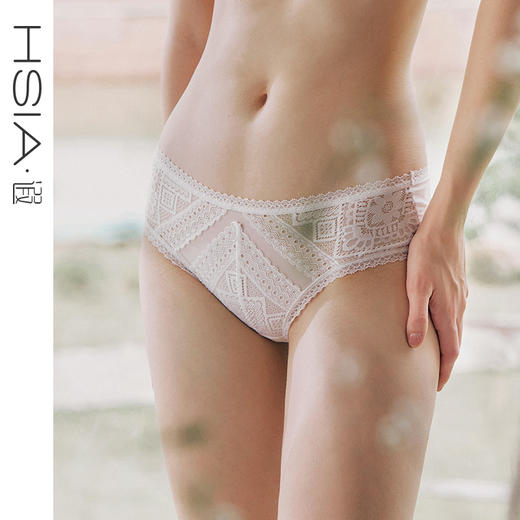 HSIA遐内裤女轻薄款波米几何性感蕾丝纯棉裆底透气网纱中腰平角裤 商品图0