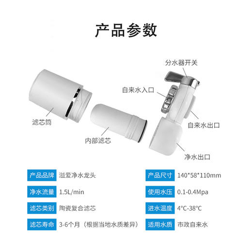 溢爱(yeai)水龙头净水器 一机四芯 YE-CJ-B01 商品图4