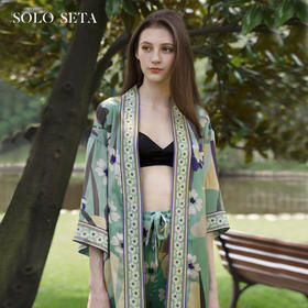 Solo seta桑蚕丝睡袍女外穿风中长款睡衣晨袍印花丝绸家居服秋冬