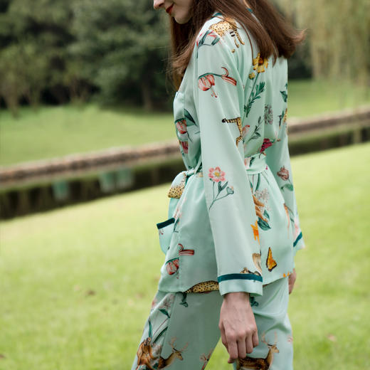 Solo seta真丝印花睡衣桑蚕丝可外穿女丝绸秋冬套装家居服 商品图2