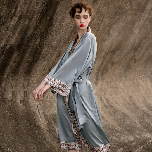 Solo seta重磅真丝睡袍女晨袍桑蚕丝浴袍丝绸中国风2025秋冬 商品图1