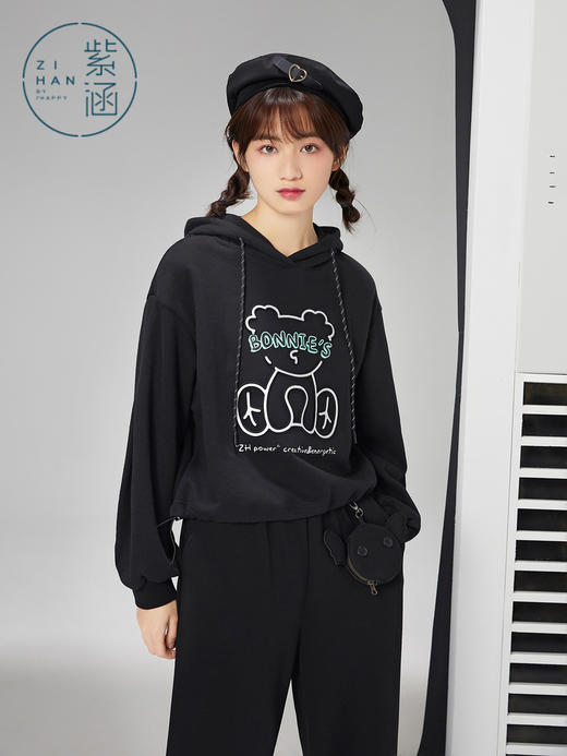 ZIHAN紫涵宽松印花卫衣女休闲运动风2022春季新款短款Z2Z02HS614 商品图2