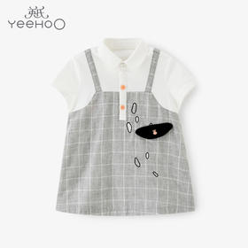 英氏-童衣类（夏）F2英梭短袖连衣裙花灰100CM