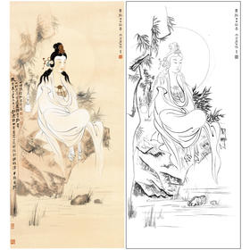 【大彩图】张大千工笔画白描底稿《观音造像》佛像菩萨临摹勾线高清打印稿QD53