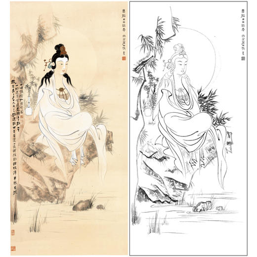 【大彩图】张大千工笔画白描底稿《观音造像》佛像菩萨临摹勾线高清打印稿QD53 商品图0