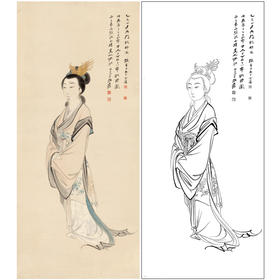 【大彩图】张大千工笔传统仕女人物白描底稿临摹勾线高清打印稿QD59