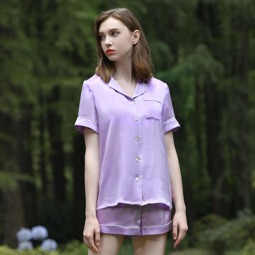 Solo seta重磅纯色真丝睡衣女桑蚕丝秋冬短袖短裤丝绸家居服套装 商品图4