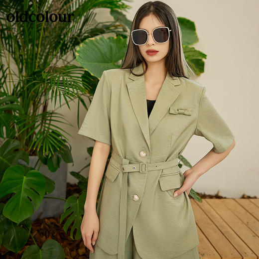 oldcolour春季新品休闲设计感小清新水绿色短袖小西装女BO13048097B 商品图1
