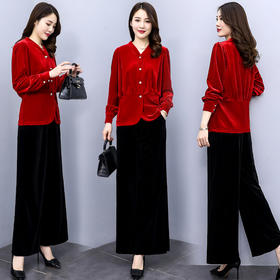 2022年春季圆领个性气质款金丝绒时尚优雅潮流舒适套装  HRYZ7736
