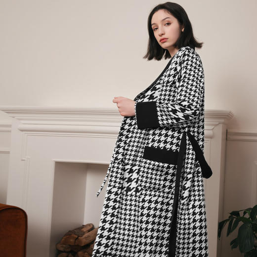 Solo seta22姆米重磅真丝睡袍女长款桑蚕丝家居服千鸟格丝绸秋冬 商品图2