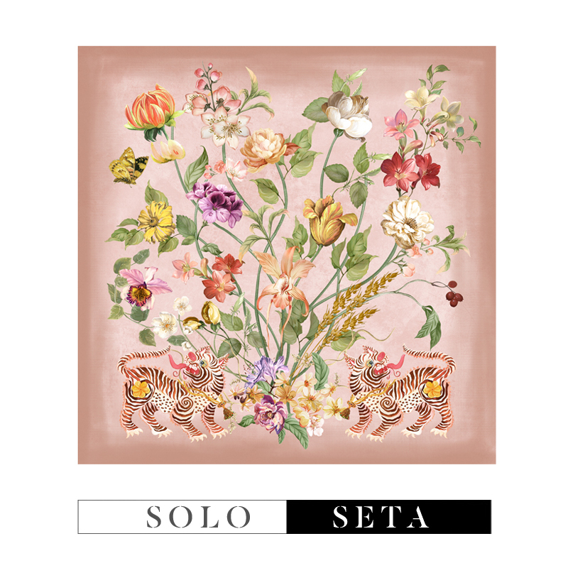 Soloseta真丝印花大方巾桑蚕丝围巾110*110丝绸披肩母亲节礼