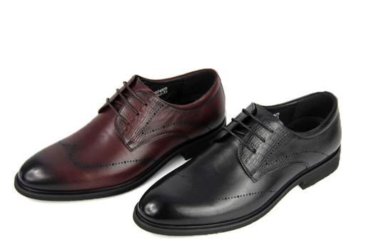 豪行秋款10374305布洛克皮鞋英伦韩版真皮增高正装商务透气男鞋  只有酒红 商品图2