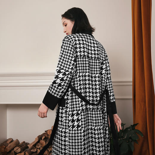 Solo seta22姆米重磅真丝睡袍女长款桑蚕丝家居服千鸟格丝绸秋冬 商品图3