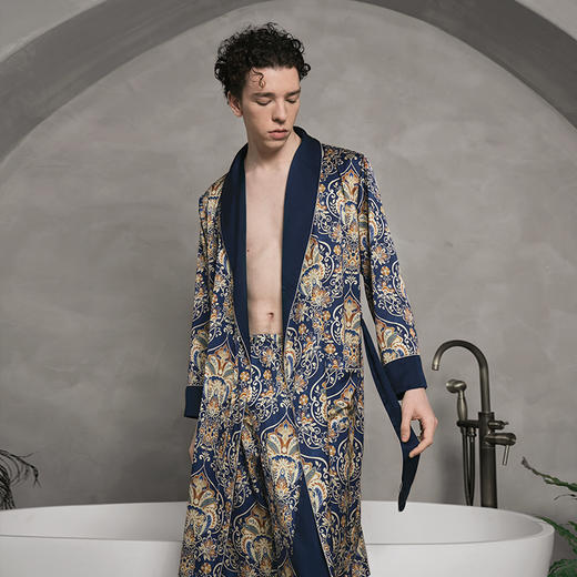 Solo seta22姆米真丝睡袍睡衣男长袖蚕丝家居服长款丝绸秋冬 商品图4