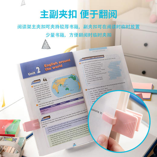 得力折叠阅读架考研可伸缩书架书立架多功能看书支架书夹读书架儿童书袋课桌收纳学生夹书器 商品图4