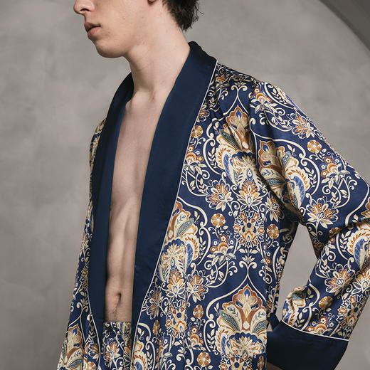Solo seta22姆米真丝睡袍睡衣男长袖蚕丝家居服长款丝绸秋冬 商品图3