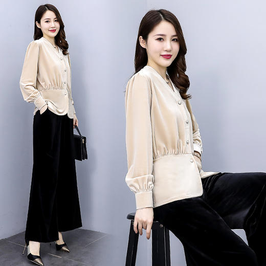 2022年春季圆领个性气质款金丝绒时尚优雅潮流舒适套装  HRYZ7736 商品图3