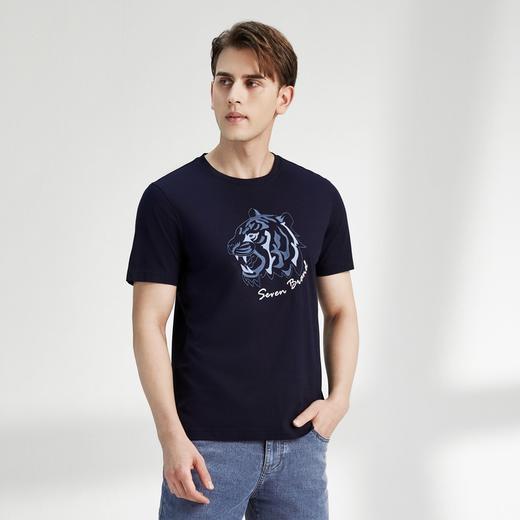 柒牌短袖t恤男时尚休闲夏季薄款纯棉圆领弹力老虎体恤上衣潮122T71180	122T71180 商品图1