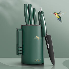 OOU!翡翠绿蜂鸟七件套厨房家用斩骨刀菜刀厨师刀水果刀全套组合厨具黑刀翡翠蜂鸟【德国钢7件套】