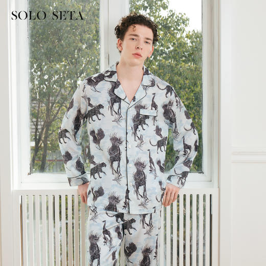 Solo seta22姆米真丝睡衣男士情侣款高级家居服长袖套装送礼 商品图0
