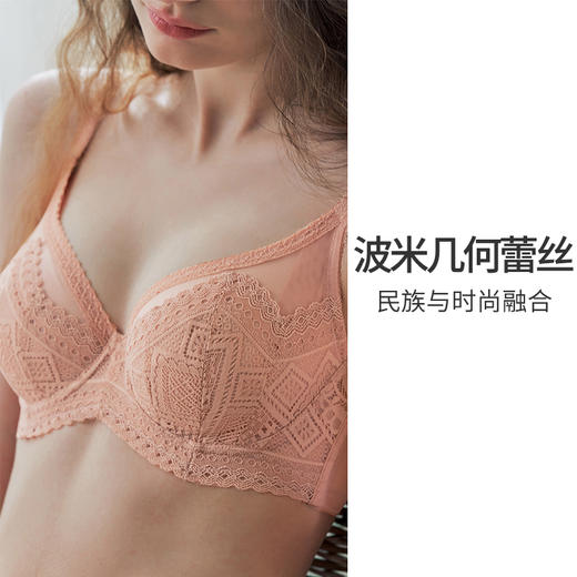 HSIA遐大胸显小内衣女轻薄款全罩杯上托胸罩波米几何性感蕾丝文胸 商品图3