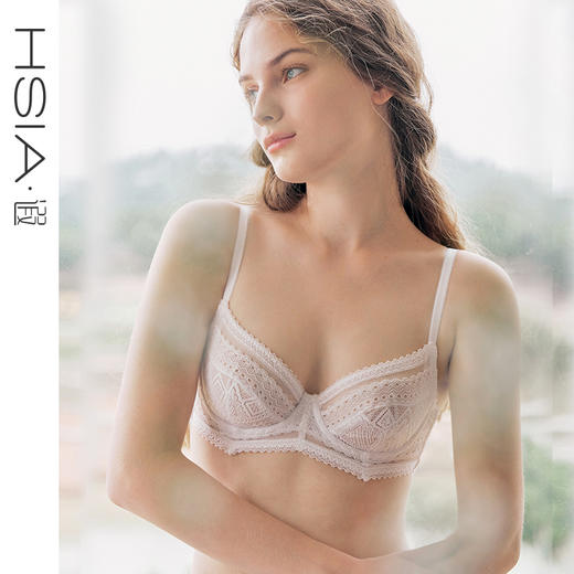 HSIA遐 内衣女3/4杯中小胸上托钢圈围波米几何轻薄款性感蕾丝文胸 商品图0